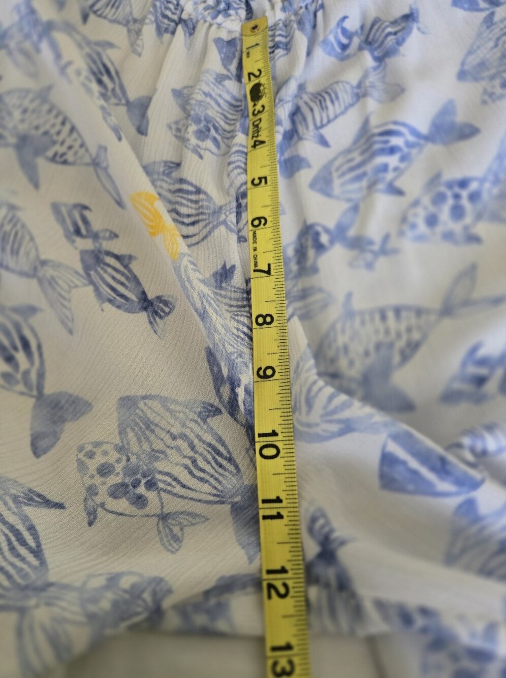 Sleeveless Blue & White Fish-Print V-Neck Jumpsuit with Tie Waist - Picture 14 of 16